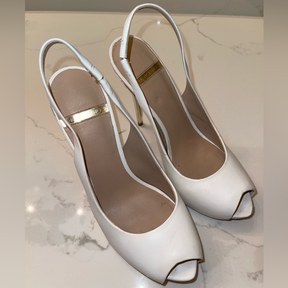 Marciano White Leather Sling Back Heals